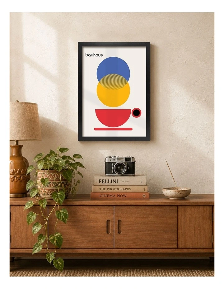 Australian Made Bauhaus Coffee Circles Art Print Black Frame image 2