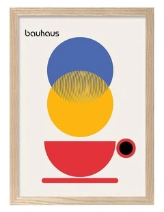 Australian Made Bauhaus Coffee Circles Art Print Natural Frame