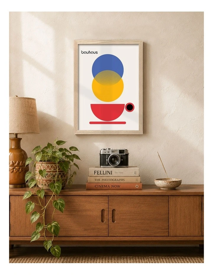Australian Made Bauhaus Coffee Circles Art Print Natural Frame image 2