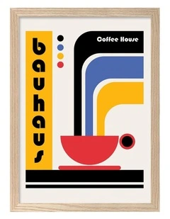 Australian Made Bauhaus Coffee House Art Print Natural Frame