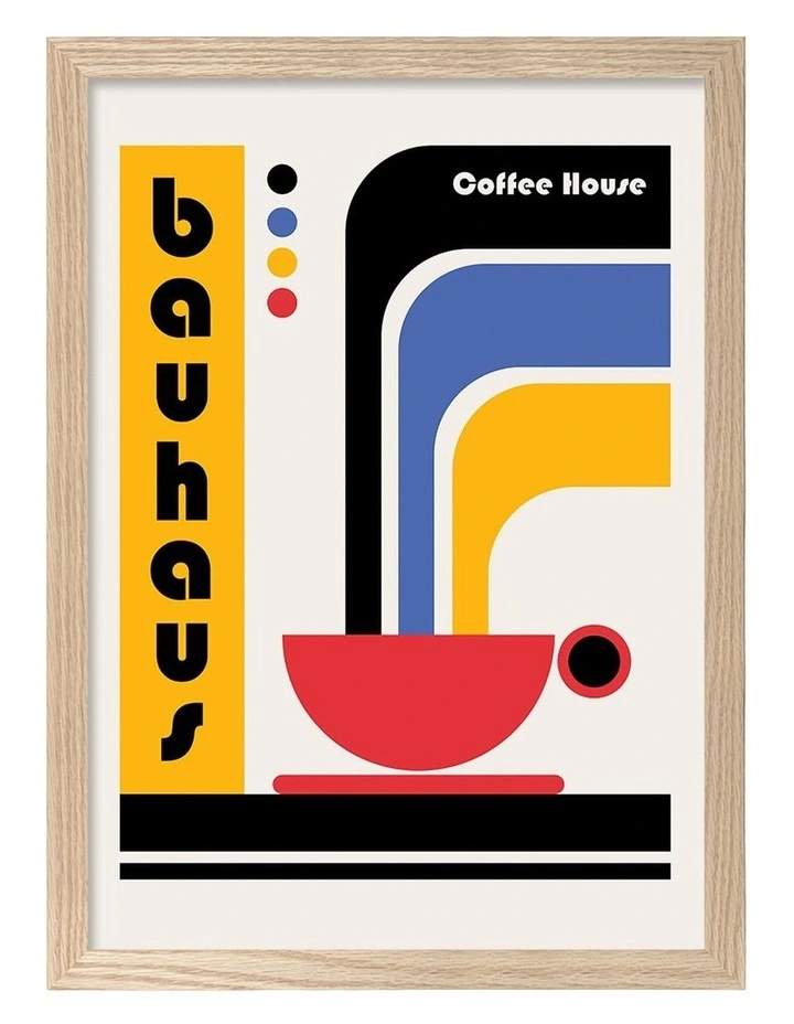 Australian Made Bauhaus Coffee House Art Print Natural Frame image 1