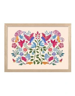 Australian Made Bohemian Floral Birds Art Print Natural Frame