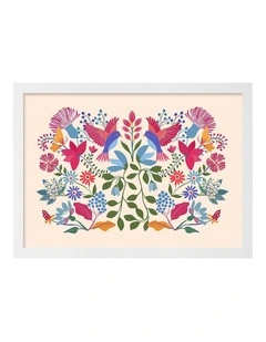 Australian Made Bohemian Floral Birds Art Print White Frame
