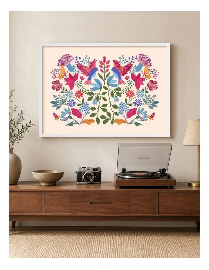 Australian Made Bohemian Floral Birds Art Print White Frame image 2