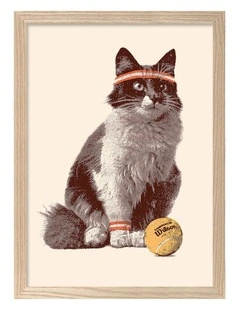 Australian Made Chat Tennis Art Print Natural Frame