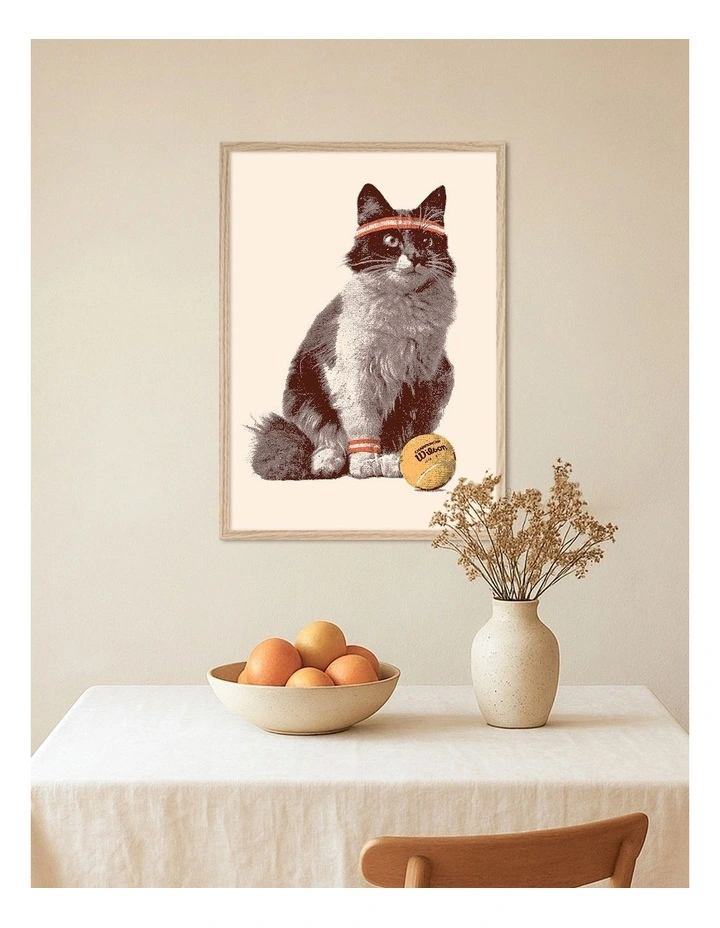 Australian Made Chat Tennis Art Print Natural Frame image 2