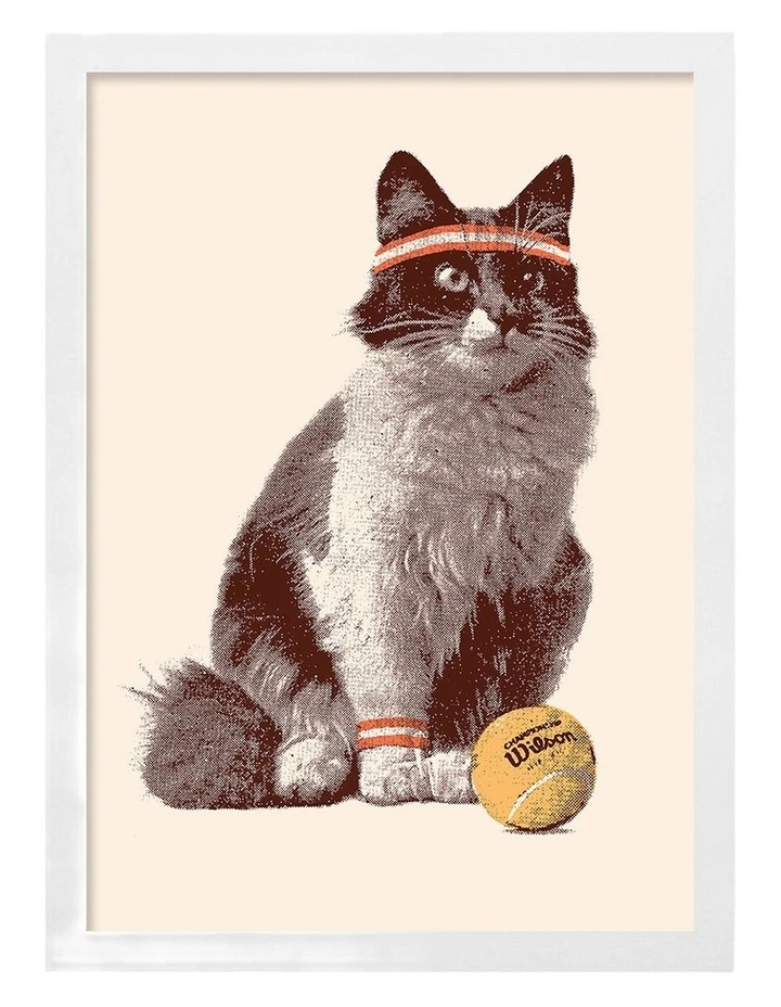 Australian Made Chat Tennis Art Print White Frame image 1
