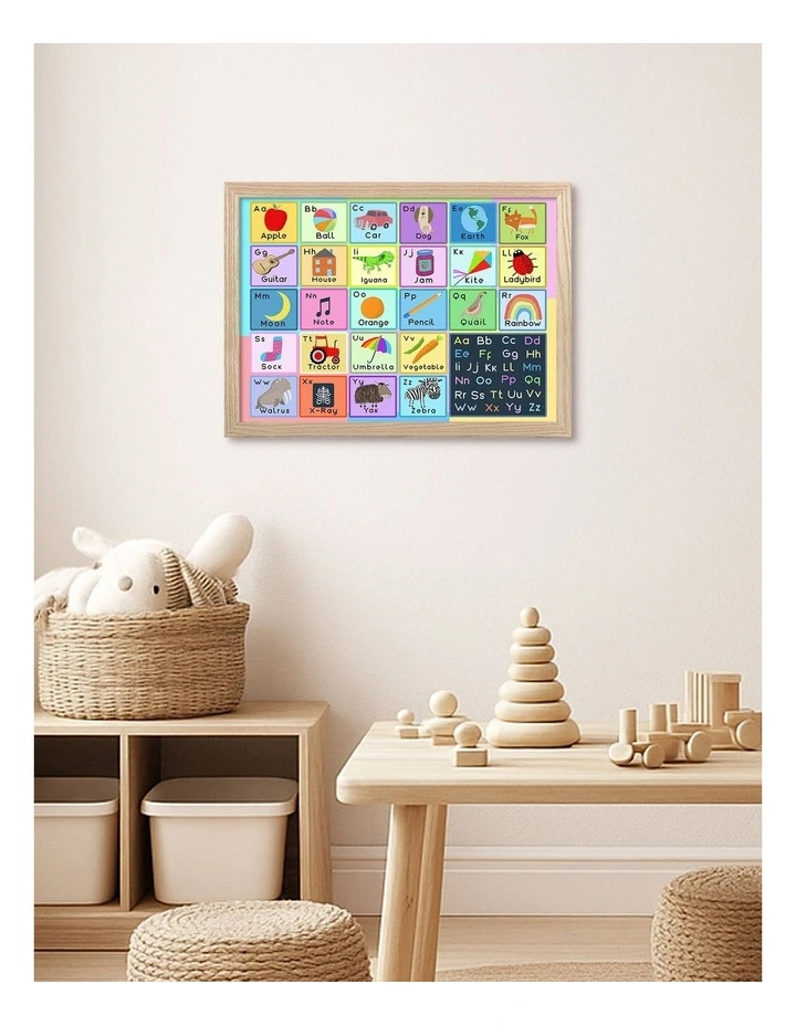 Australian Made Colourful Alphabet Chart Kids Art Print Natural Frame image 2