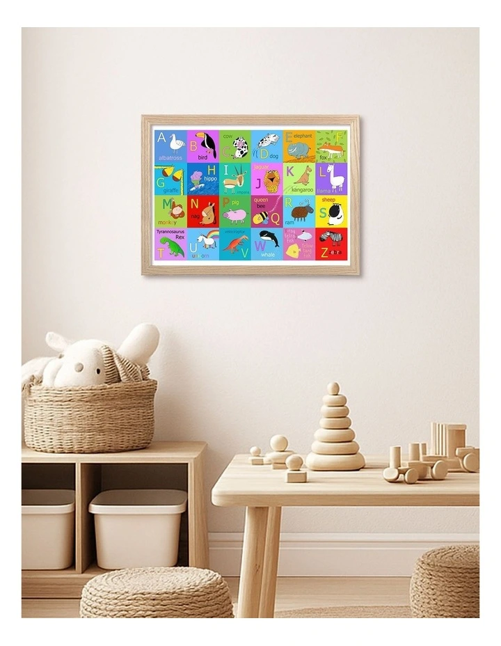 Australian Made Colourful Animal Alphabet Kids Art Print Natural Frame image 2