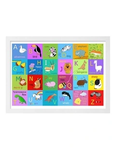 Australian Made Colourful Animal Alphabet Kids Art Print White Frame