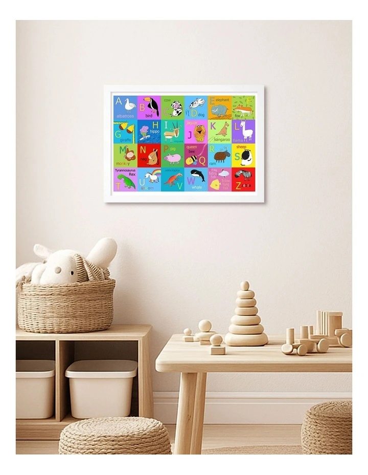Australian Made Colourful Animal Alphabet Kids Art Print White Frame image 2