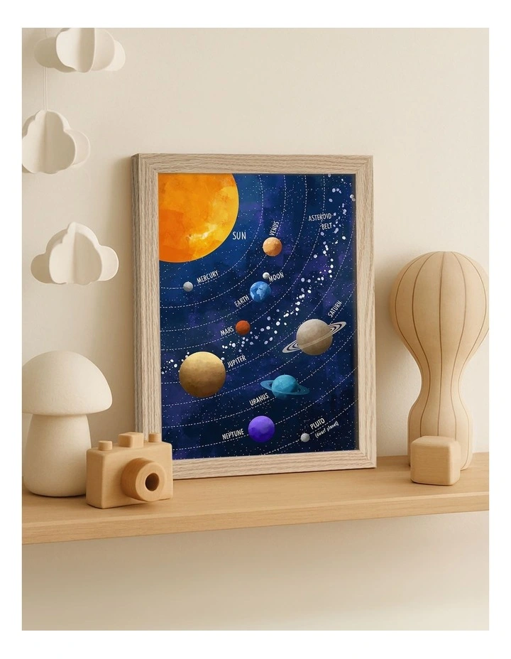 Australian Made Colourful Solar System Art Print Natural Frame image 2
