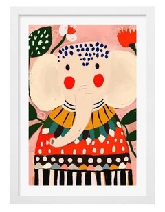 Australian Made Colourful Whimsical Elephant Kids Art Print White Frame