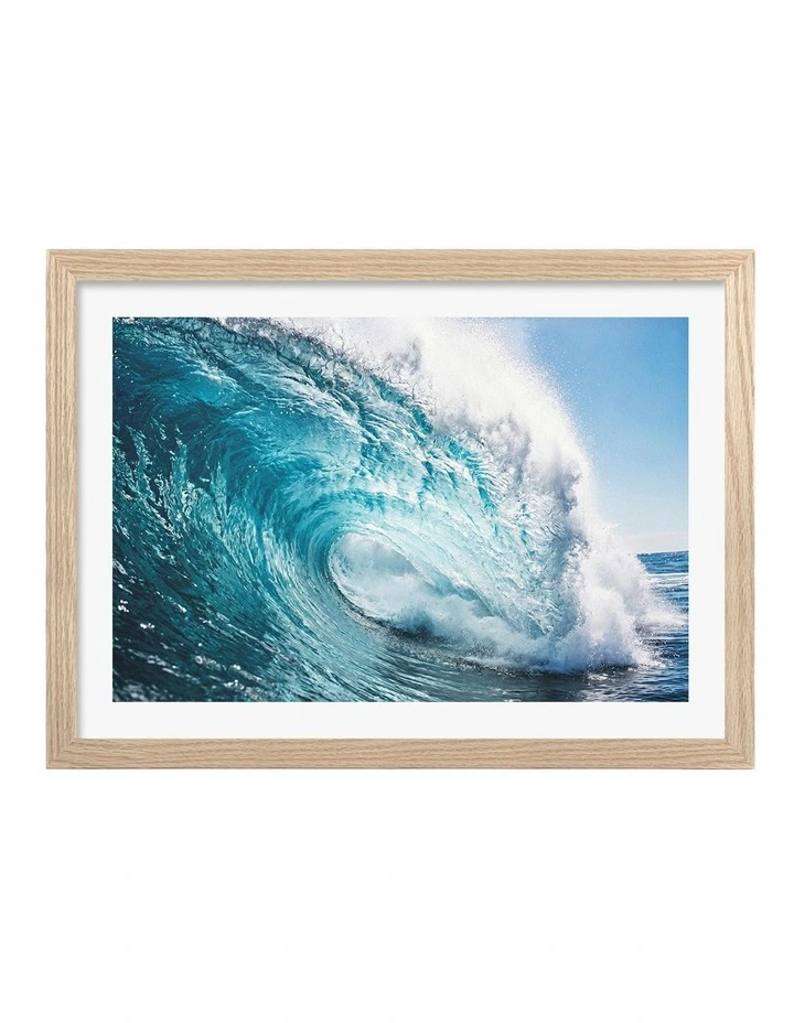 Australian Made Crystal Blue Wave Art Print Natural Frame image 1