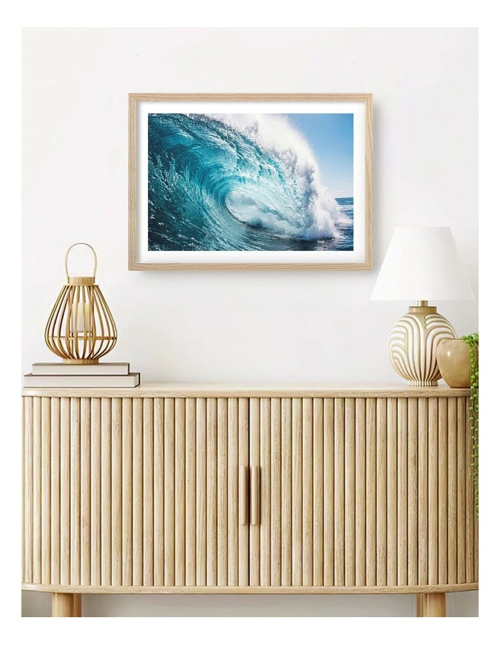 Australian Made Crystal Blue Wave Art Print Natural Frame image 2