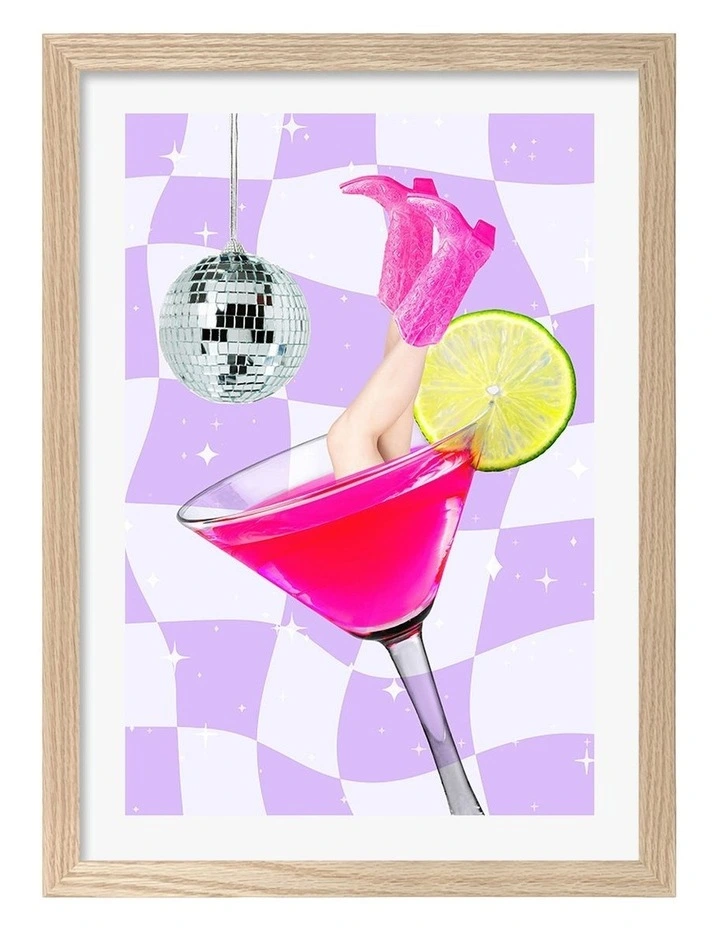 Australian Made Disco Drink Delight Art Print Natural Frame image 1