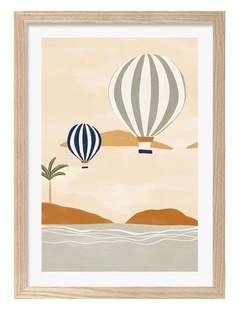 Australian Made Dreamy Island Balloons Art Print Natural Frame