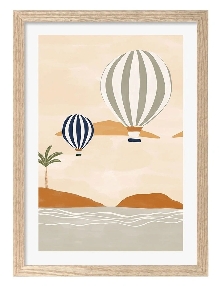 Australian Made Dreamy Island Balloons Art Print Natural Frame image 1