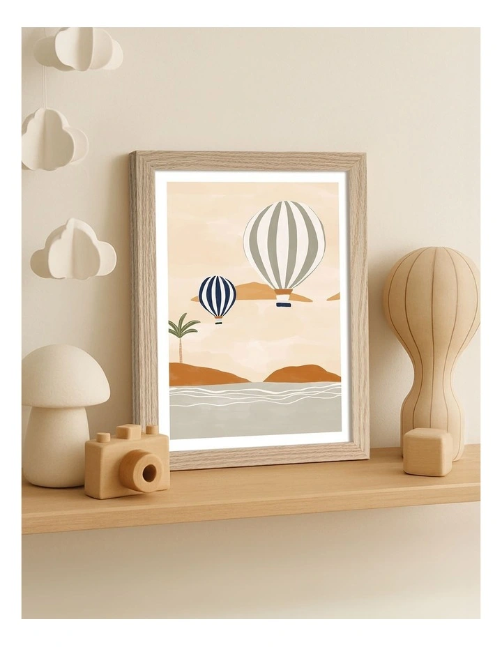 Australian Made Dreamy Island Balloons Art Print Natural Frame image 2
