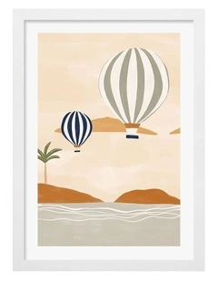 Australian Made Dreamy Island Balloons Art Print White Frame