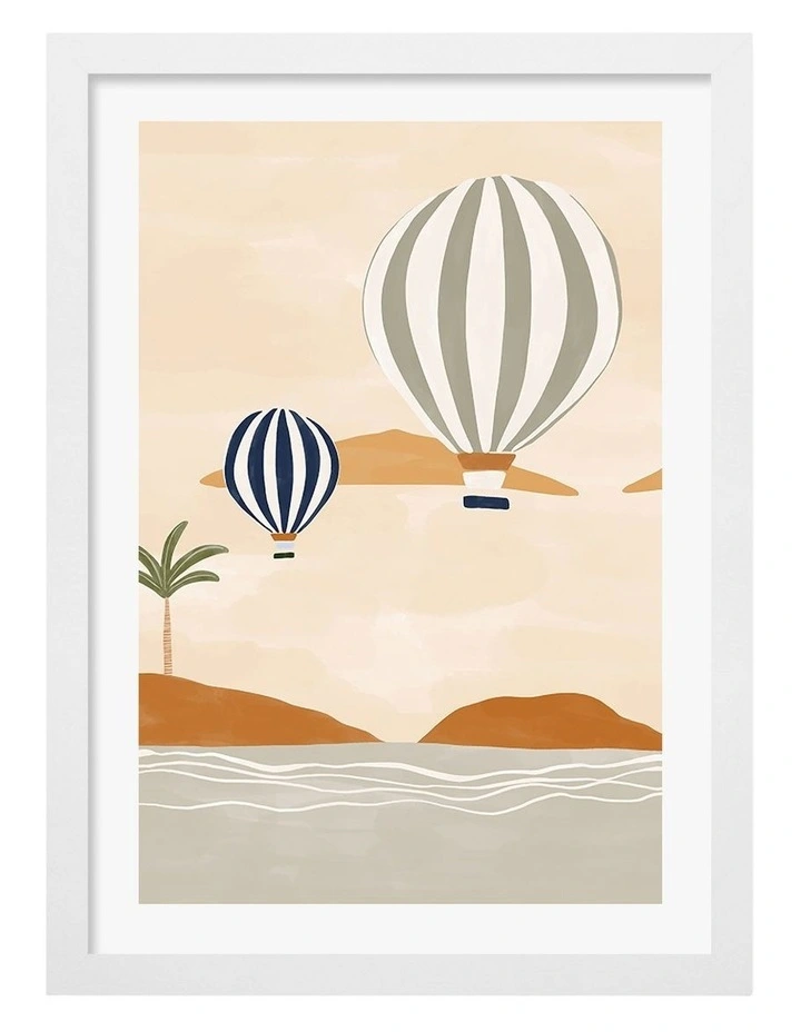 Australian Made Dreamy Island Balloons Art Print White Frame image 1