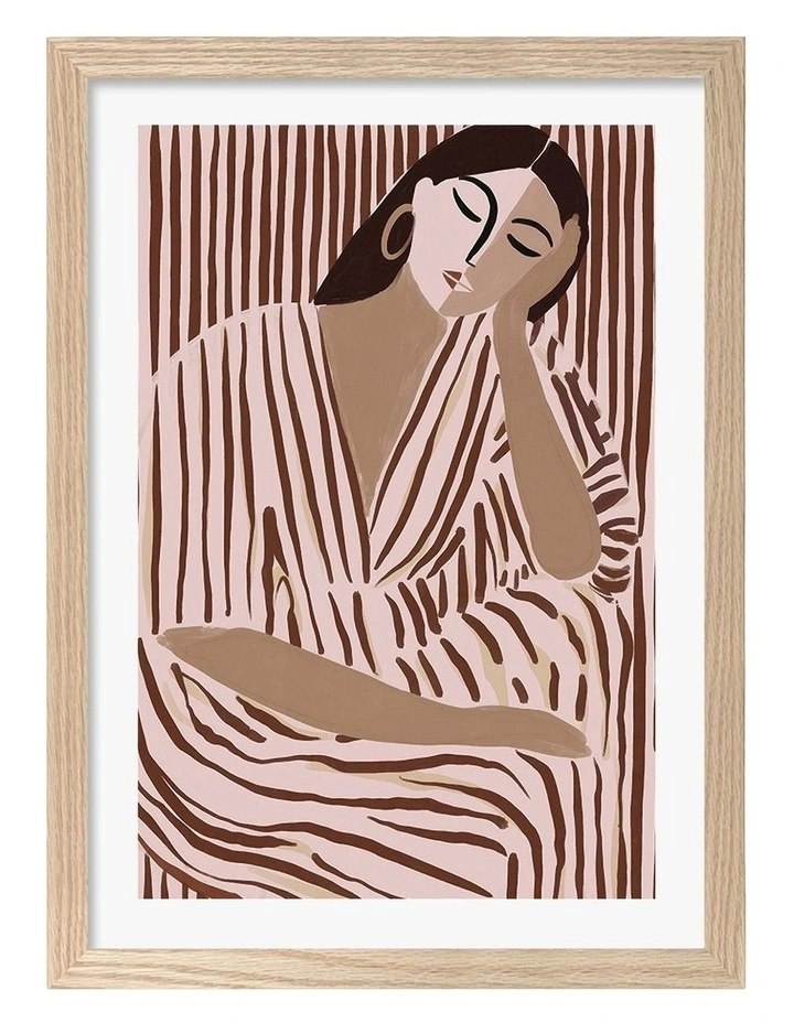 Australian Made Elegant Striped Repose Art Print Natural Frame image 1