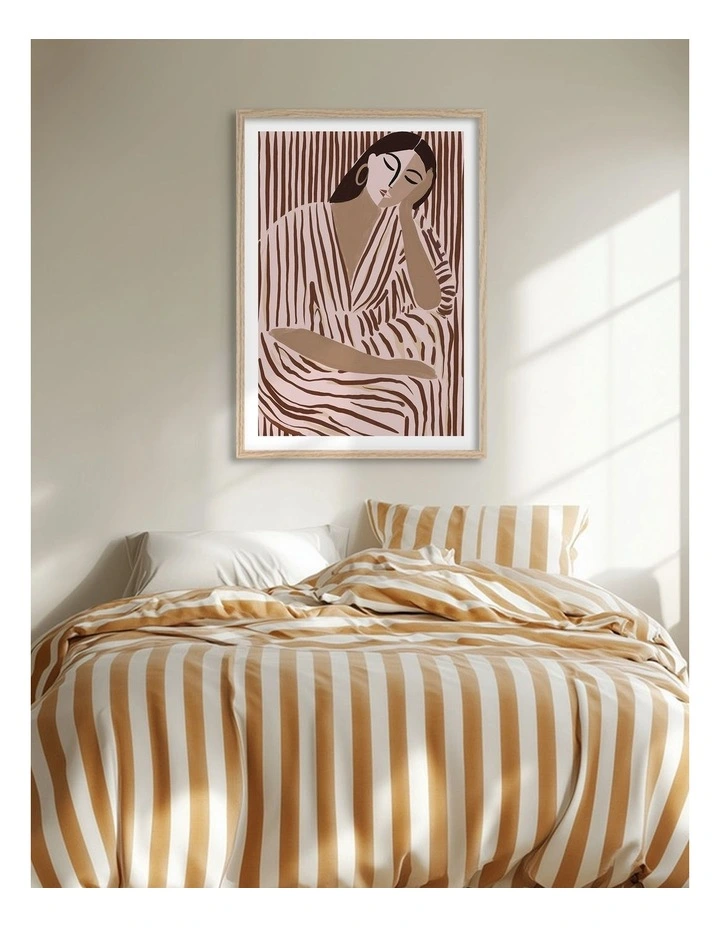 Australian Made Elegant Striped Repose Art Print Natural Frame image 2