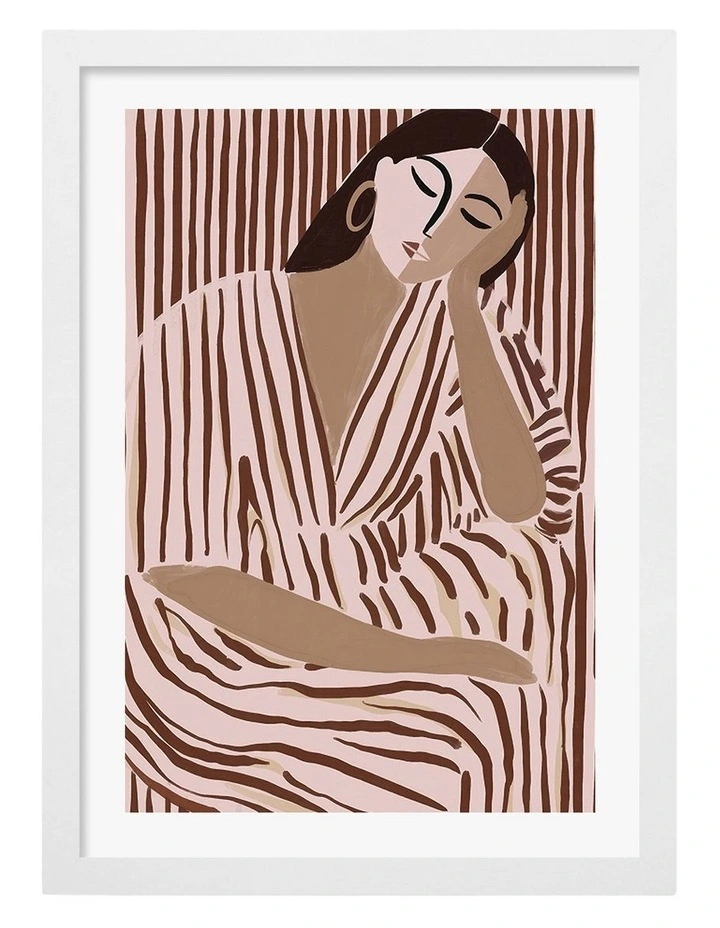 Australian Made Elegant Striped Repose Art Print White Frame image 1