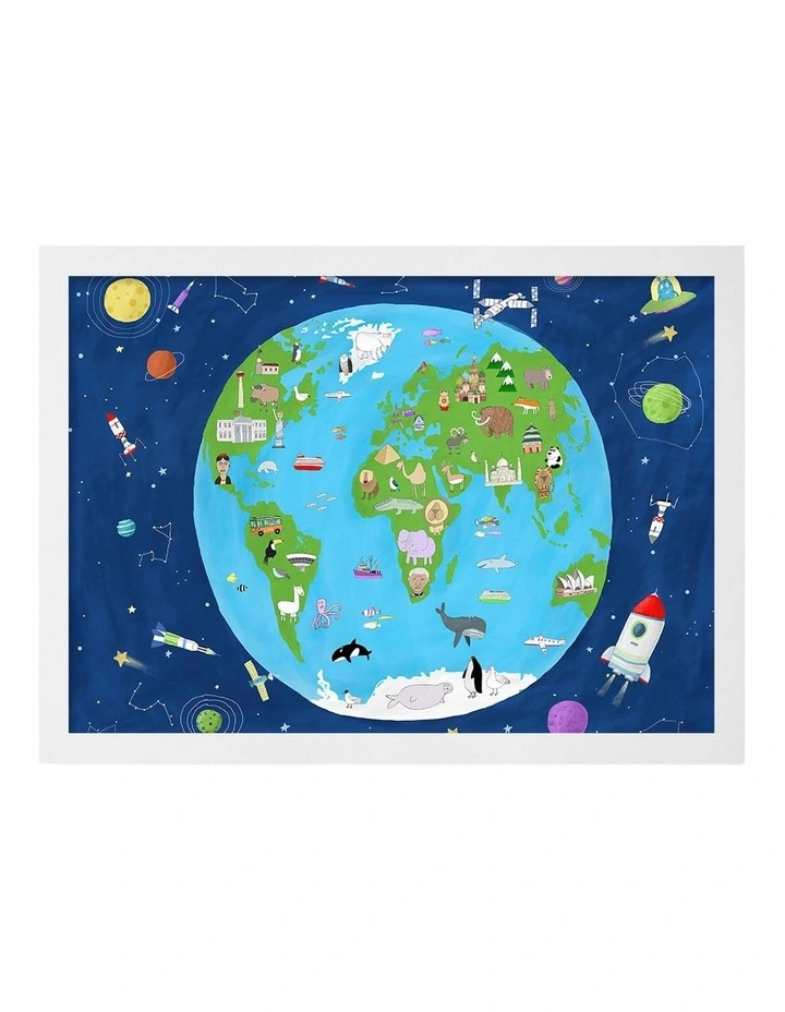 Australian Made Exploring Planet Earth Art Print White Frame image 1