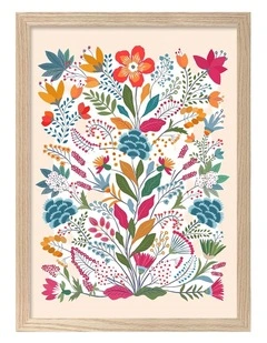 Australian Made Folk Art Flower Garden Art Print Natural Frame