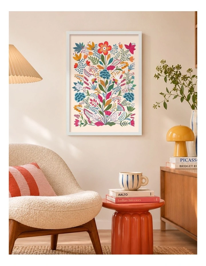 Australian Made Folk Art Flower Garden Art Print White Frame image 2