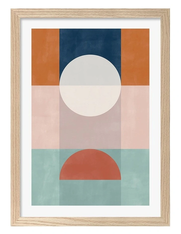 Australian Made Geometric Colour Block Art Print Natural Frame image 1