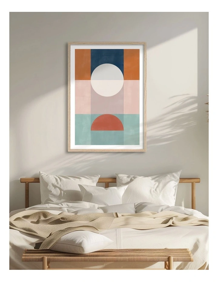 Australian Made Geometric Colour Block Art Print Natural Frame image 2