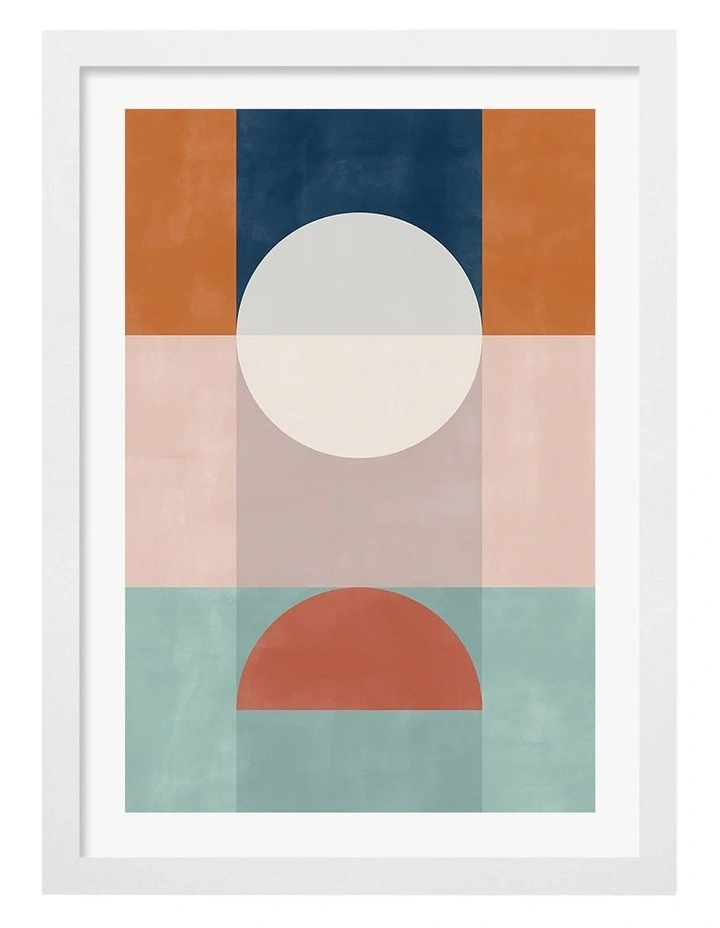 Australian Made Geometric Colour Block Art Print White Frame image 1