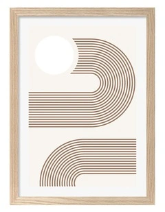 Australian Made Geometric Sun Curves Art Print Natural Frame