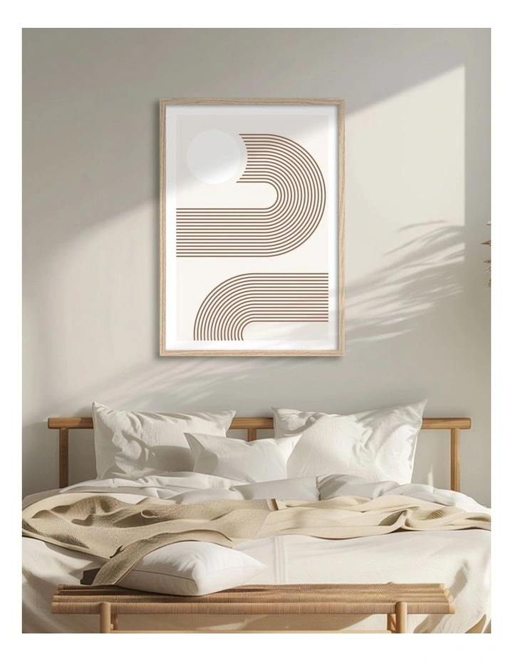 Australian Made Geometric Sun Curves Art Print Natural Frame image 2
