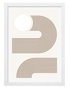 Australian Made Geometric Sun Curves Art Print White Frame
