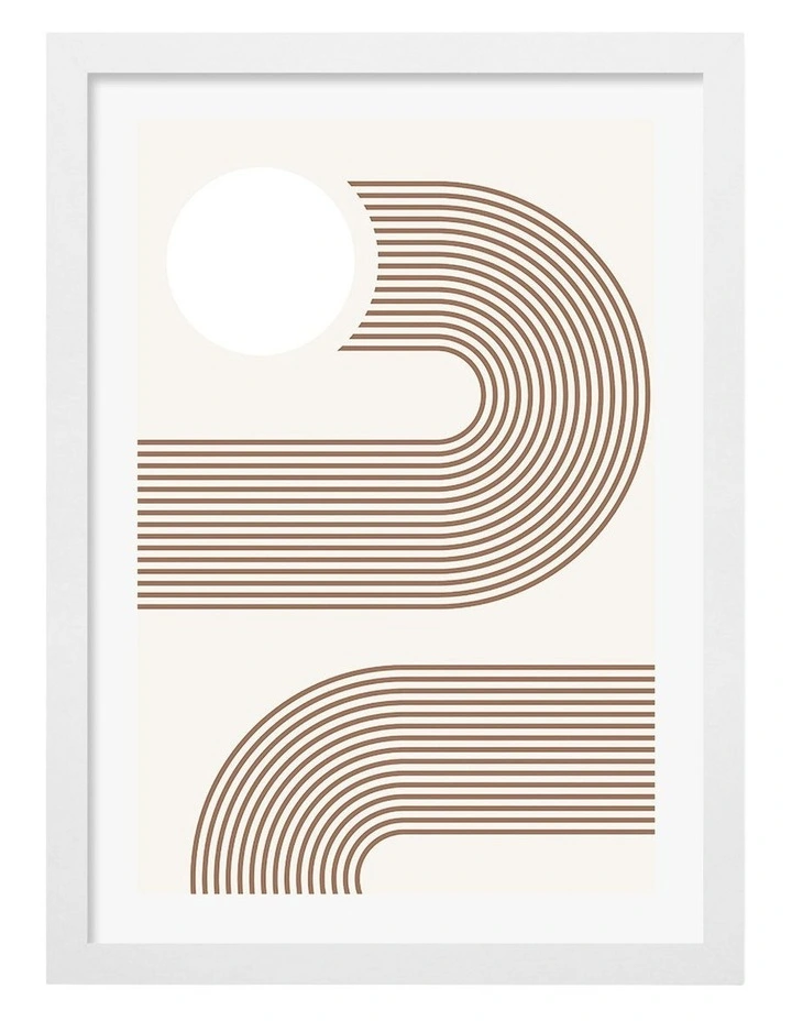 Australian Made Geometric Sun Curves Art Print White Frame image 1