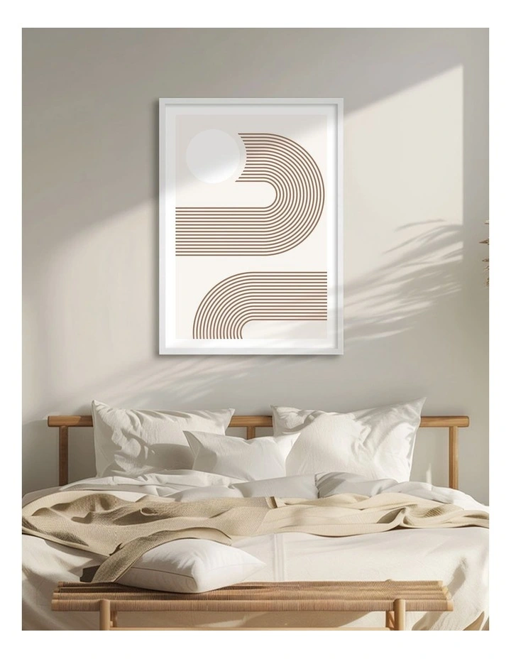 Australian Made Geometric Sun Curves Art Print White Frame image 2