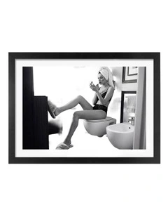 Australian Made Glamorous Bathroom Moment Art Print Black Frame