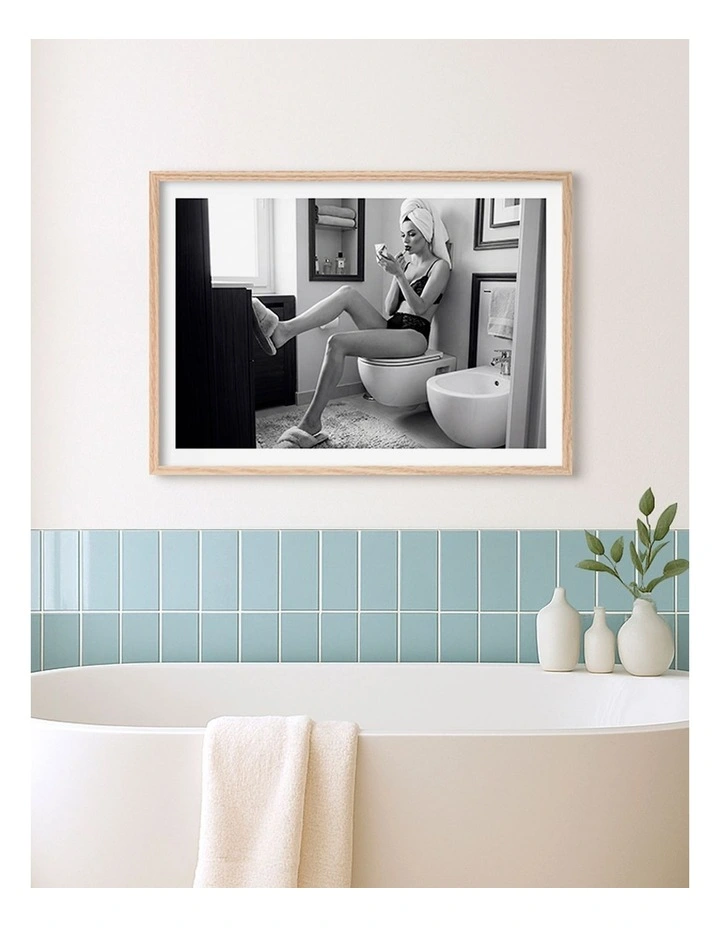 Australian Made Glamorous Bathroom Moment Art Print Natural Frame image 2