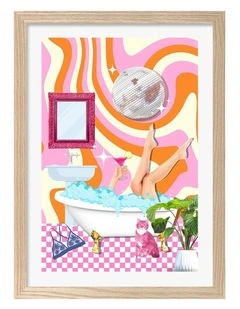 Australian Made Groovy Bathtub Bliss Art Print Natural Frame