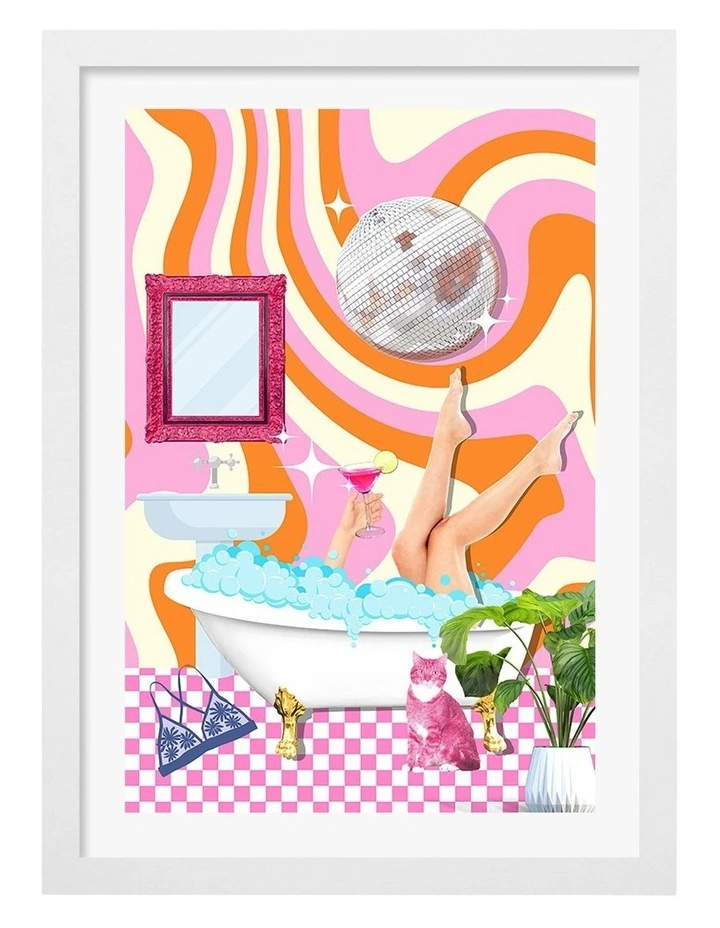 Australian Made Groovy Bathtub Bliss Art Print White Frame image 1