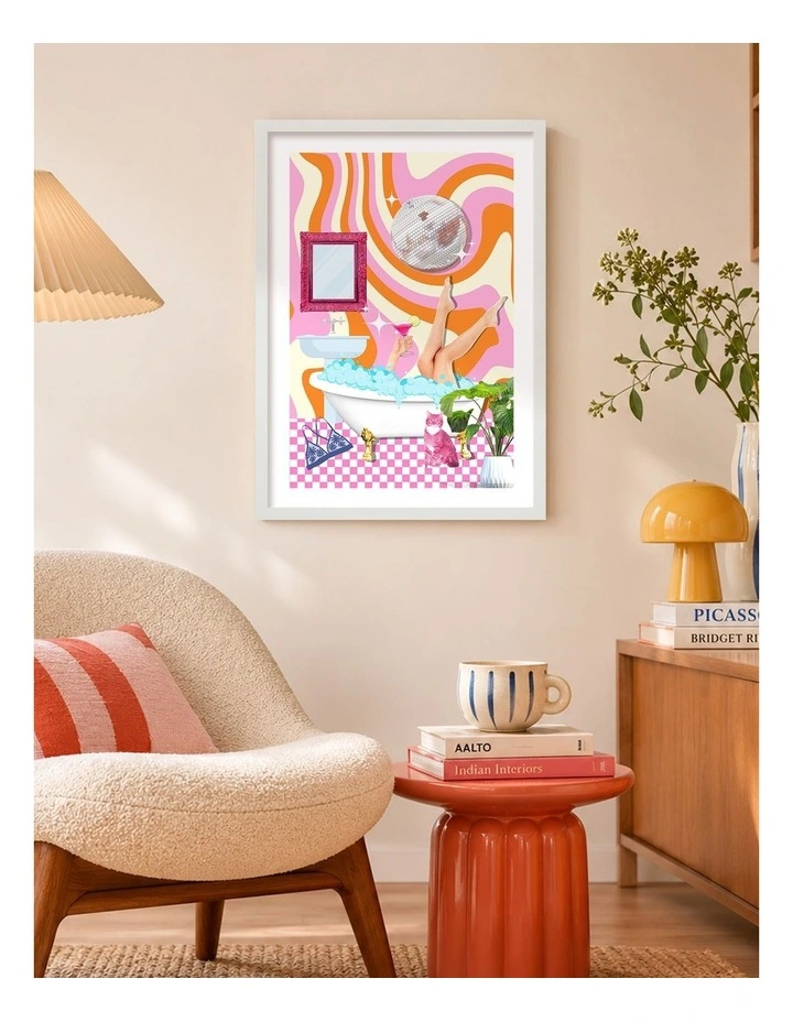Australian Made Groovy Bathtub Bliss Art Print White Frame image 2