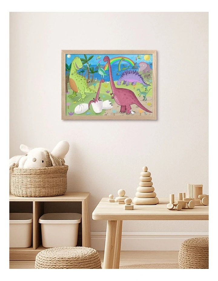 Australian Made Happy Prehistoric Dinosaurs Art Print Natural Frame image 2