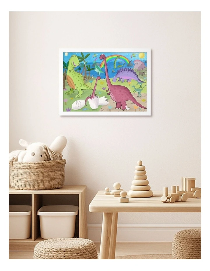 Australian Made Happy Prehistoric Dinosaurs Art Print White Frame image 2