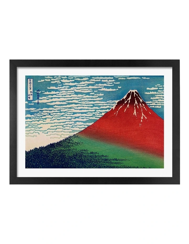 Australian Made Hokusai Fine Wind, Clear Morning Art Print Black Frame image 1