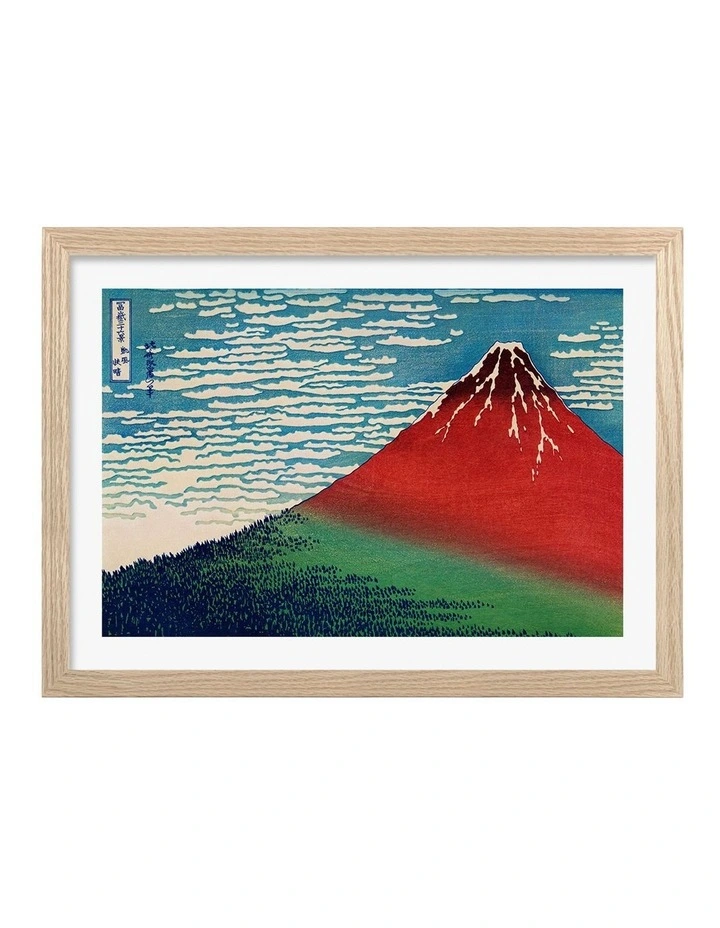 Australian Made Hokusai Fine Wind, Clear Morning Art Print Natural Frame image 1