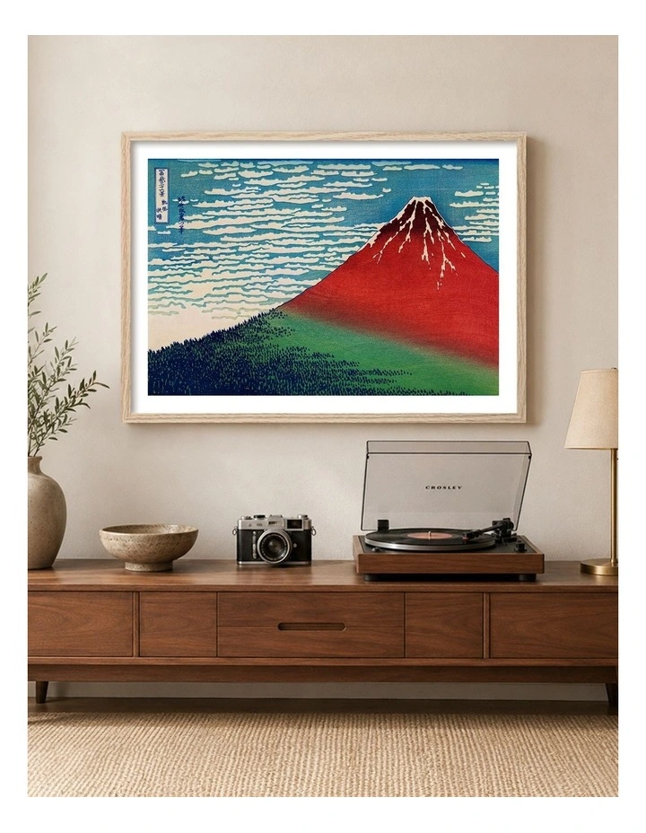 Australian Made Hokusai Fine Wind, Clear Morning Art Print Natural Frame image 2