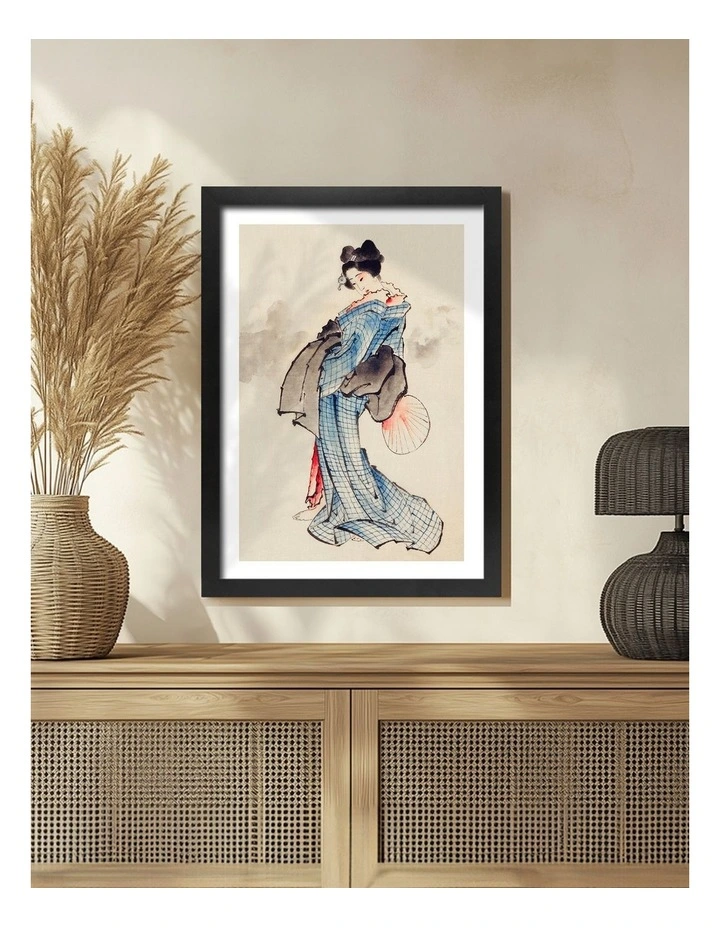 Australian Made Hokusai Woman Wearing Kimono Art Print Black Frame image 2